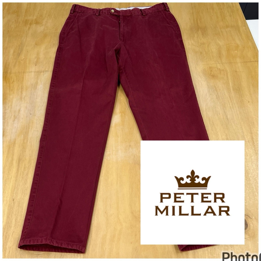 Peter Millar Pilot Twill Trousers Washed Red Men 36x30 Slim Straight Pima Cotton